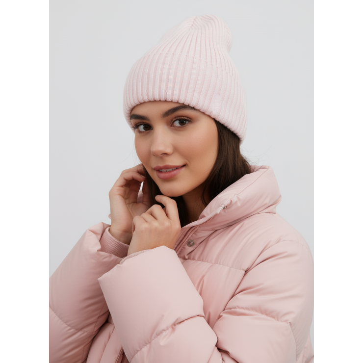 Шапка RAY вязаная с подворотом, розовый меланж фото 1