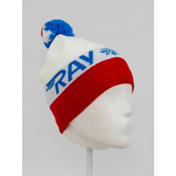 Шапочка RAY вязаная Ray-снежинка бубон, белый/красный/голубой фото 1