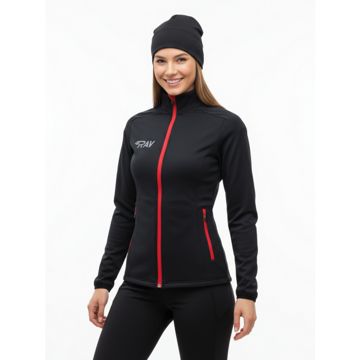 Куртка разминочная RAY WS модель PRO RACE (Woman) черный/черный красная молния  фото 1