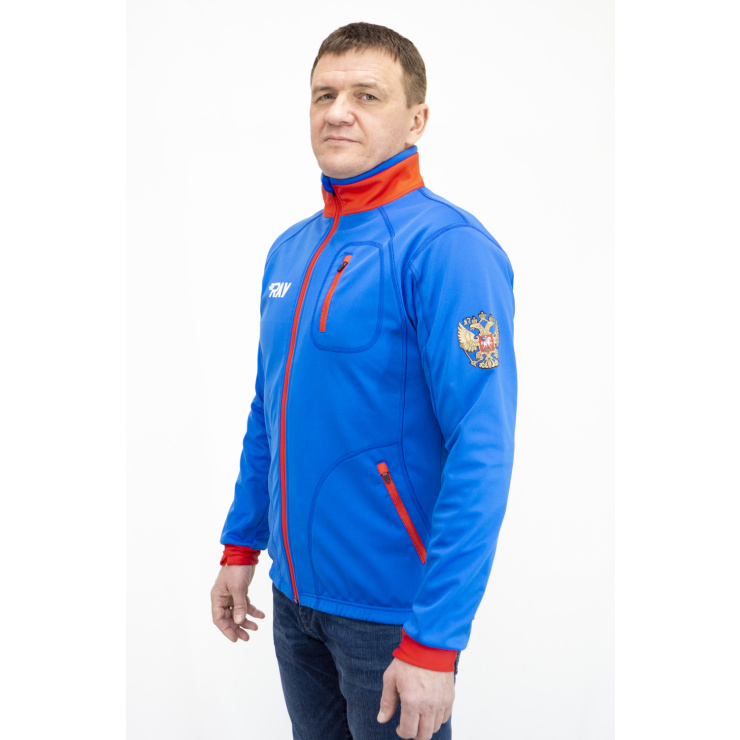 Куртка разминочная RAY WS модель STAR (UNI) синяя, красная молния, синий шов, белый лого, герб фото 4