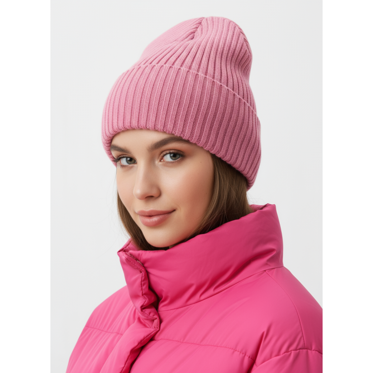 Шапка RAY вязаная с подворотом, розовый фото 1