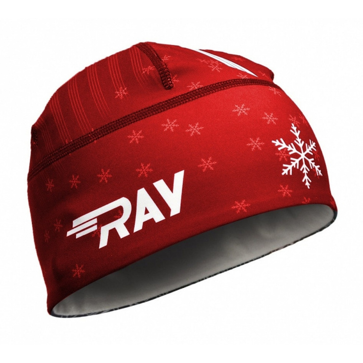Шапочка RAY модель RACE материал флис снежинка красный, принт  фото 1