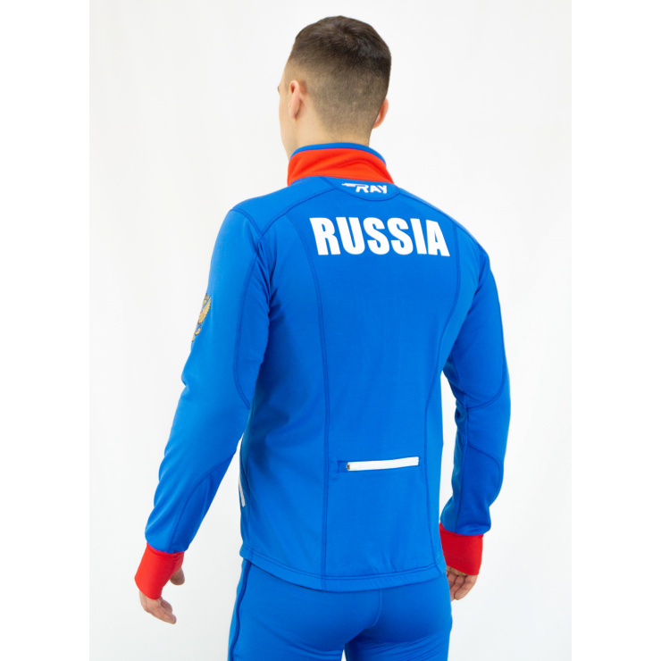 Куртка разминочная RAY WS модель STAR (UNI) синяя, белая молния, синий шов, белый лого, герб фото 2