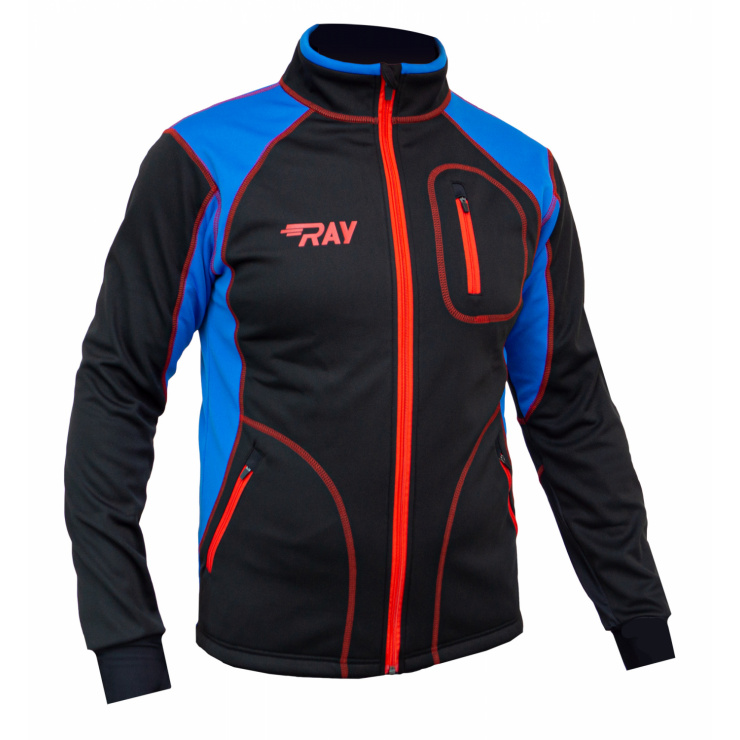 Куртка разминочная RAY WS модель STAR (UNI) черный/синий/красный шов, красная молния фото 1