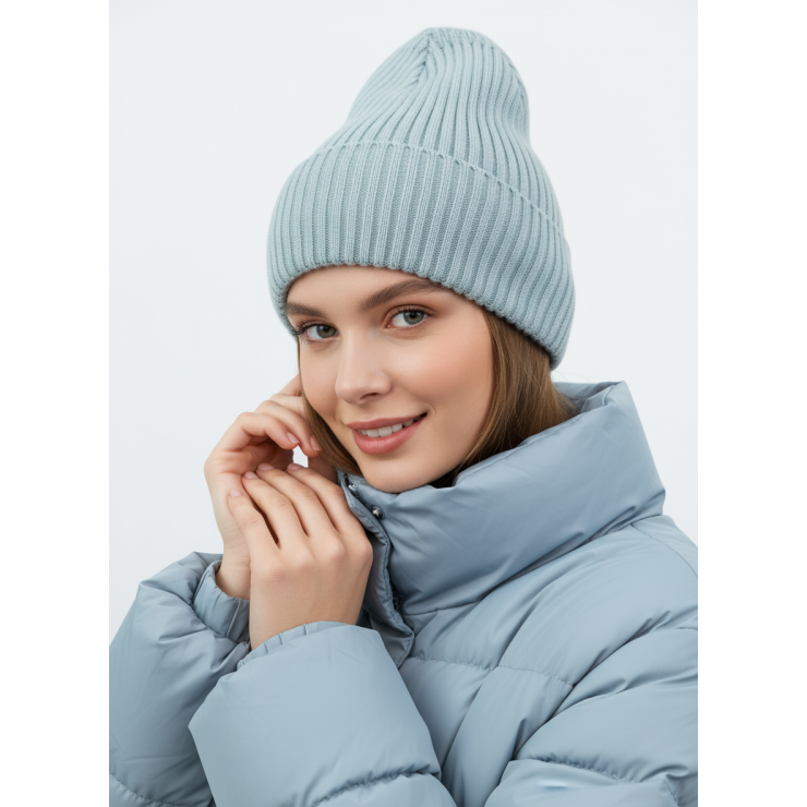 Шапка RAY вязаная с подворотом, светлый серо-зеленый фото 1