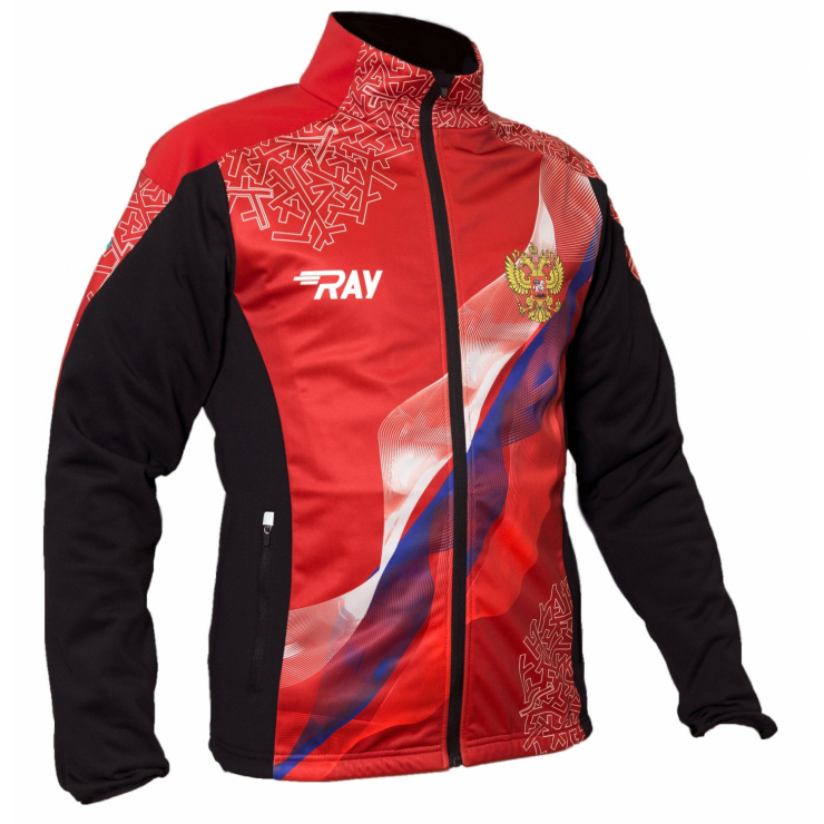 Куртка разминочная RAY WS модель PRO RACE (Men) принт красный, флаг РФ фото 2
