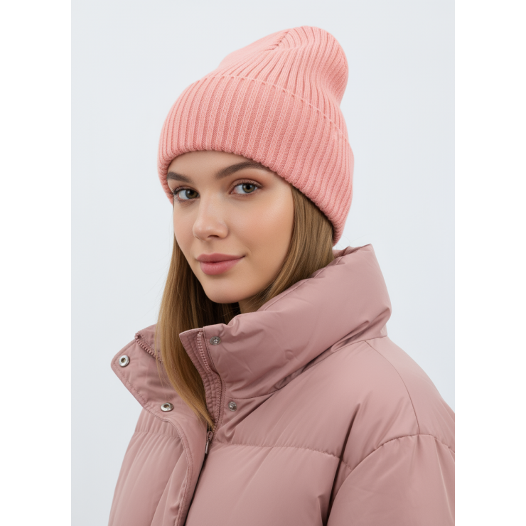 Шапка RAY вязаная с подворотом, персиковый фото 1