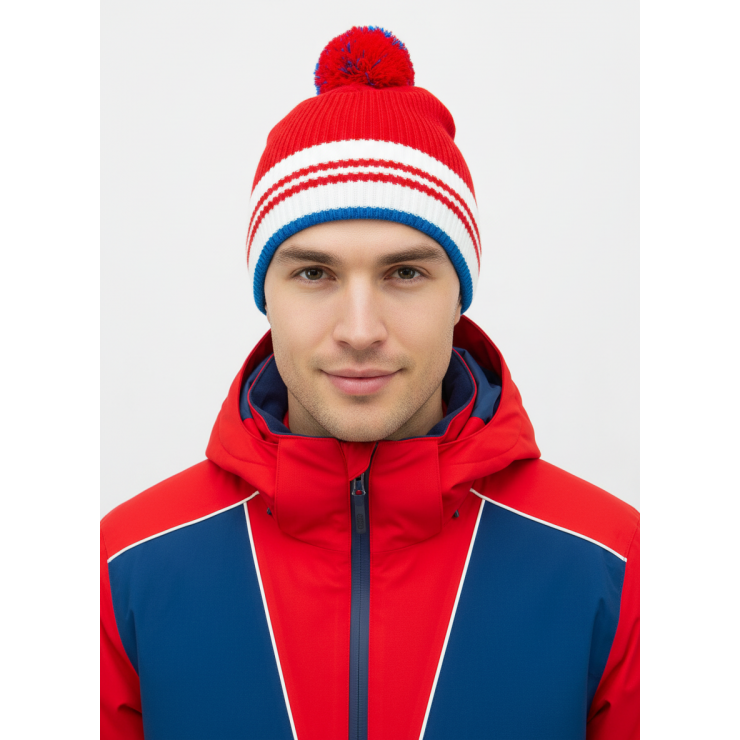 Шапочка RAY вязаная Финиш бубон, красный/белый/синий фото 2