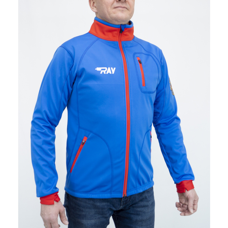 Куртка разминочная RAY WS модель STAR (UNI) синяя, красная молния, синий шов, белый лого, герб фото 2
