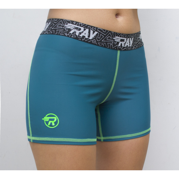 Шорты RAY компрессионные  (Women) темно-зеленый, резинка черная бренд, лого светло-зеленый фото 4