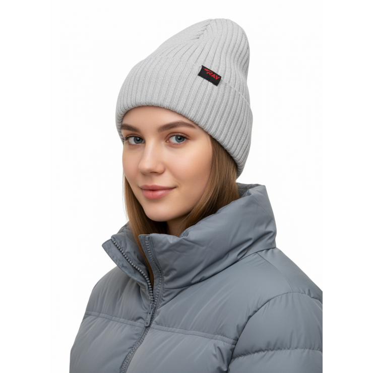 Шапка RAY вязаная с подворотом, светлый меланж фото 2