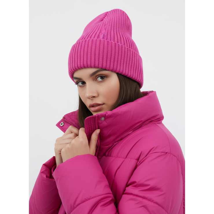 Шапка RAY вязаная с подворотом, фуксия фото 1