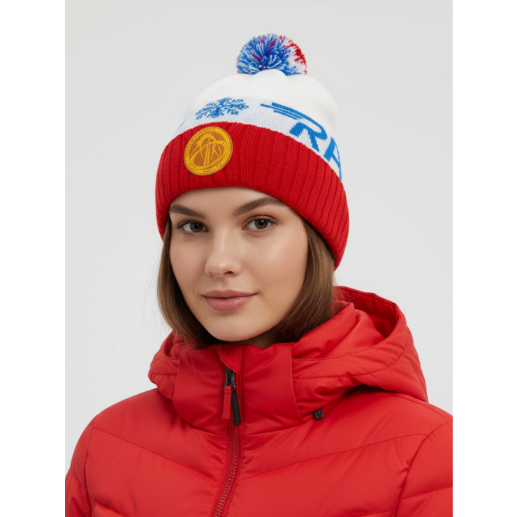 Шапочка RAY вязаная Ray-снежинка бубон, белый/красный/голубой фото 1