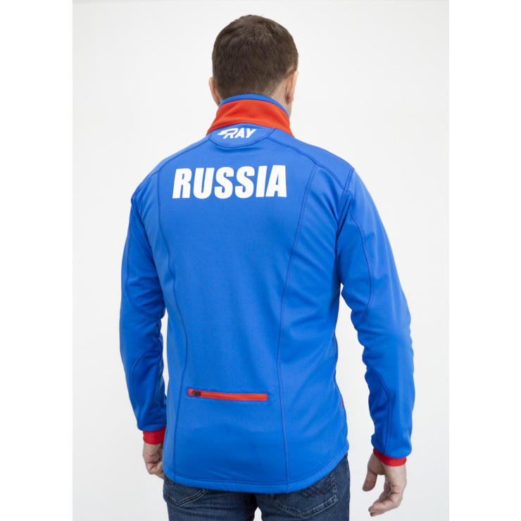 Куртка разминочная RAY WS модель STAR (UNI) синяя, красная молния, синий шов, белый лого, герб фото 3