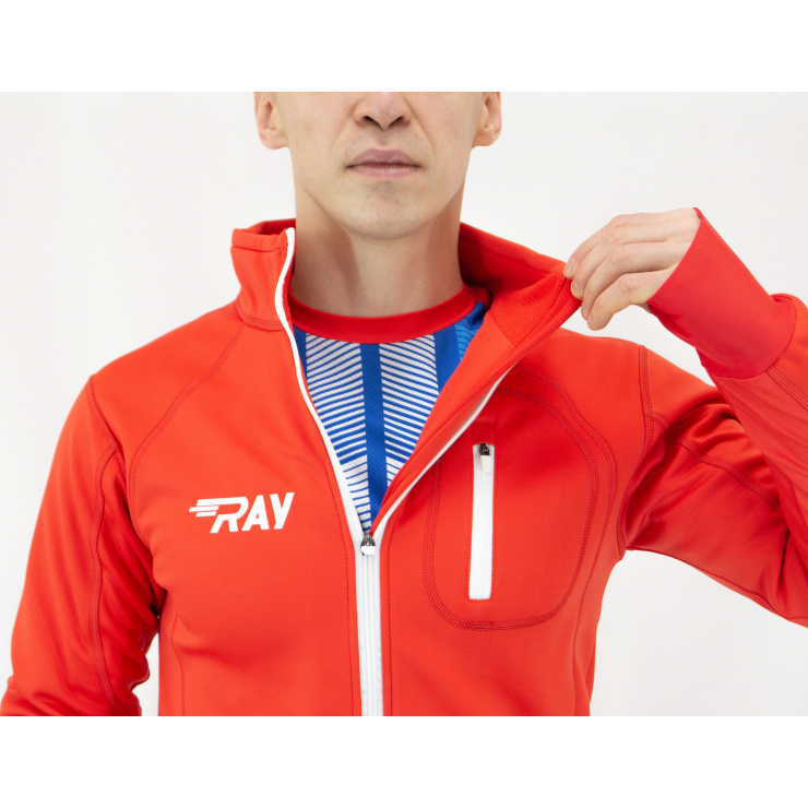 Куртка разминочная RAY WS модель STAR (UNI) красная, белая молния, красный шов, белый лого, герб фото 6