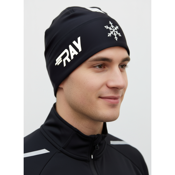 Шапочка RAY модель RACE материал термо-бифлекс, черный/белый лого фото 1