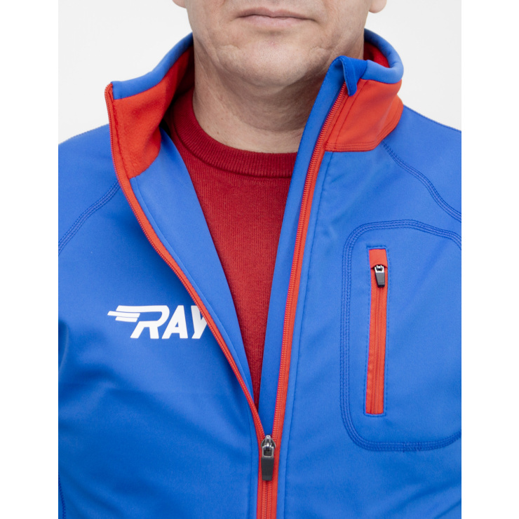Куртка разминочная RAY WS модель STAR (UNI) синяя, красная молния, синий шов, белый лого, герб фото 5