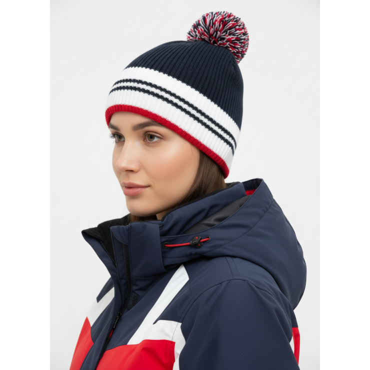 Шапочка RAY вязаная Финиш бубон, темно синий/белый/красный фото 4