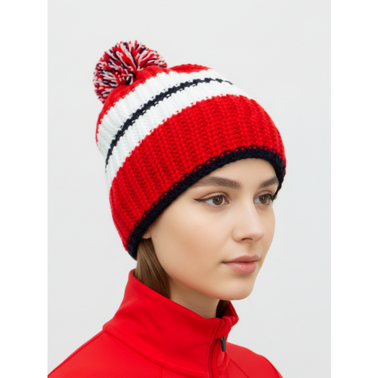 Шапочка RAY вязанная Арктика, красный/темно синий фото 3