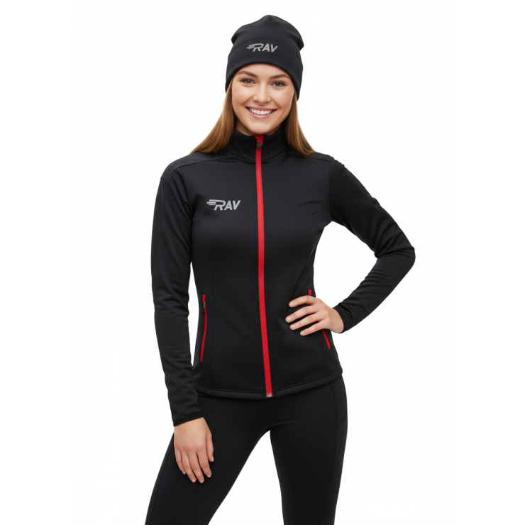 Куртка разминочная RAY WS модель PRO RACE (Woman) черный/черный красная молния  фото 2