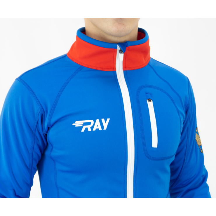 Куртка разминочная RAY WS модель STAR (UNI) синяя, белая молния, синий шов, белый лого, герб фото 6