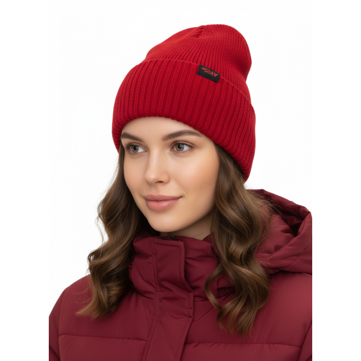 Шапка RAY вязаная с подворотом, красный фото 1