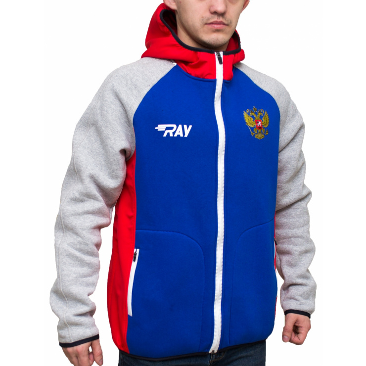 Толстовка спортивная RAY модель NEXT (UNI) капюшон синий/серый/красный шов фото 2