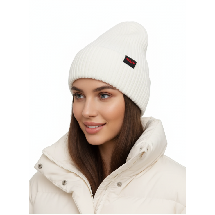 Шапка RAY вязаная с подворотом, белый фото 1