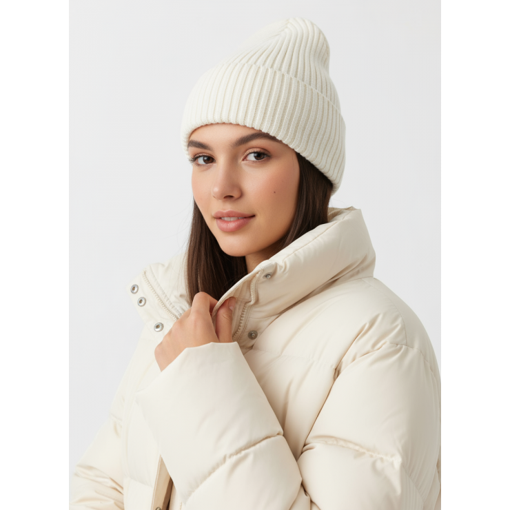 Шапка RAY вязаная с подворотом, слоновая кость фото 1