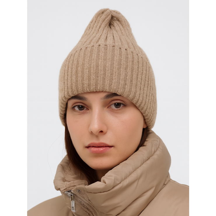 Шапка RAY вязаная с подворотом, бежевый фото 1