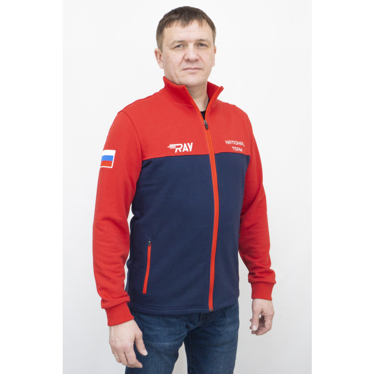 Толстовка RAY (Men) футер 3-х нитка, т.синий/красный с шевроном фото 1
