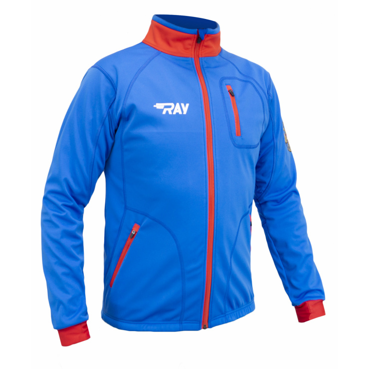 Куртка разминочная RAY WS модель STAR (UNI) синяя, красная молния, синий шов, белый лого, герб фото 1
