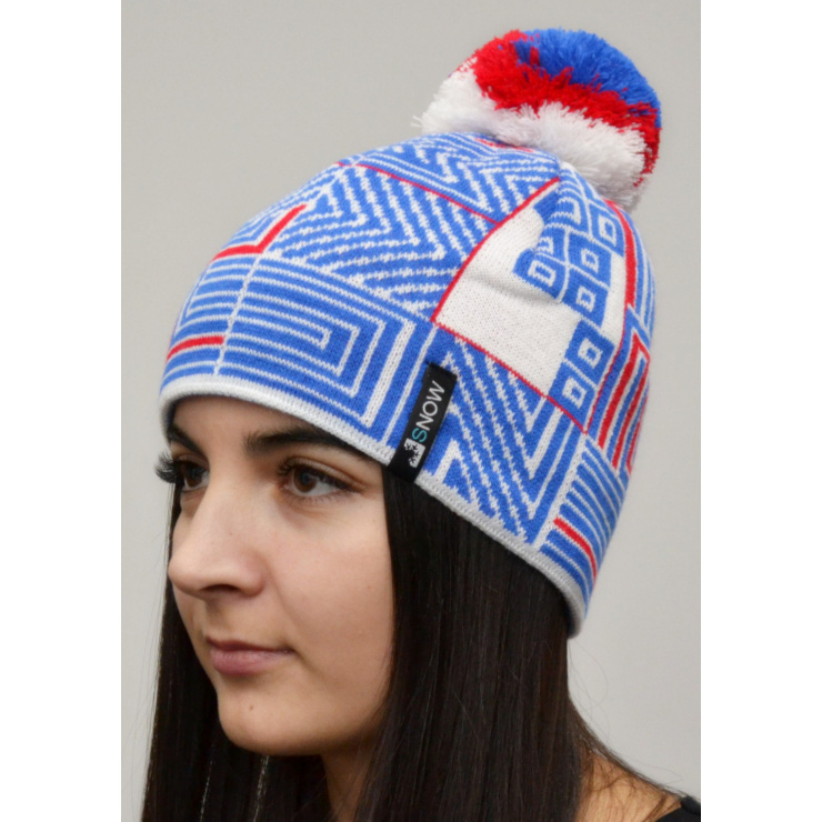 Шапочка RAY Ромбик бубон, синий/белый/красный фото 1