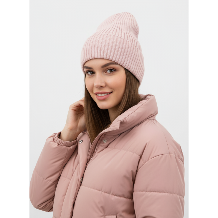 Шапка RAY вязаная с подворотом, светло-розовый фото 1