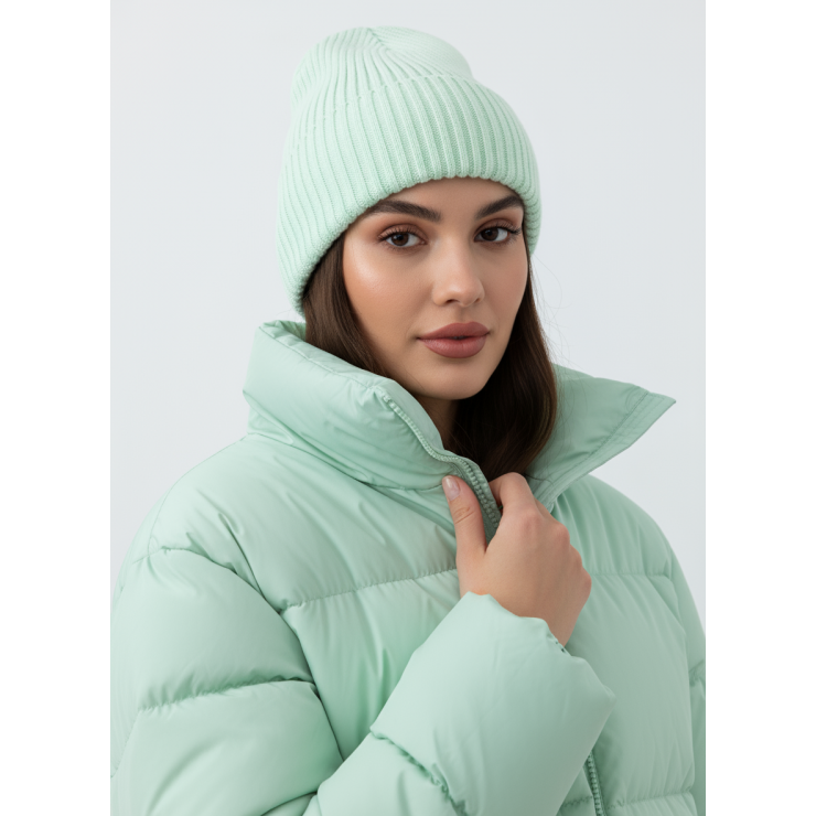 Шапка RAY вязаная с подворотом, фисташковый светлый фото 1