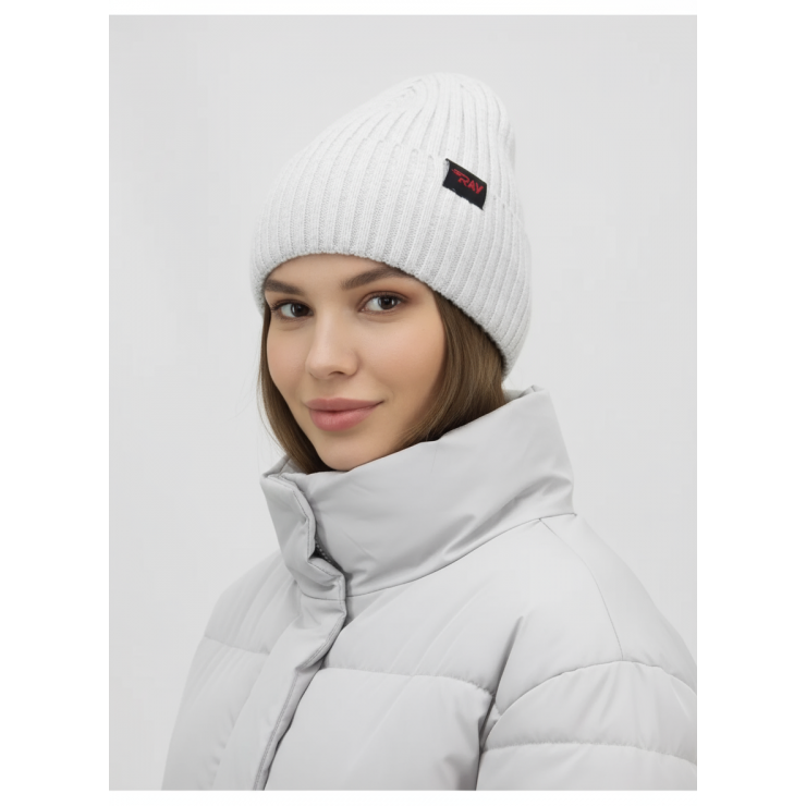 Шапка RAY вязаная с подворотом, светлый меланж фото 1