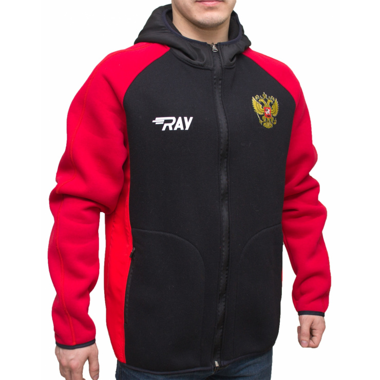 Толстовка спортивная RAY модель NEXT (UNI) с капюшоном, черный/красный/красный шов фото 2