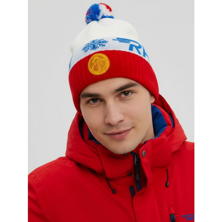 Шапочка RAY вязаная Ray-снежинка бубон, белый/красный/голубой фото 2