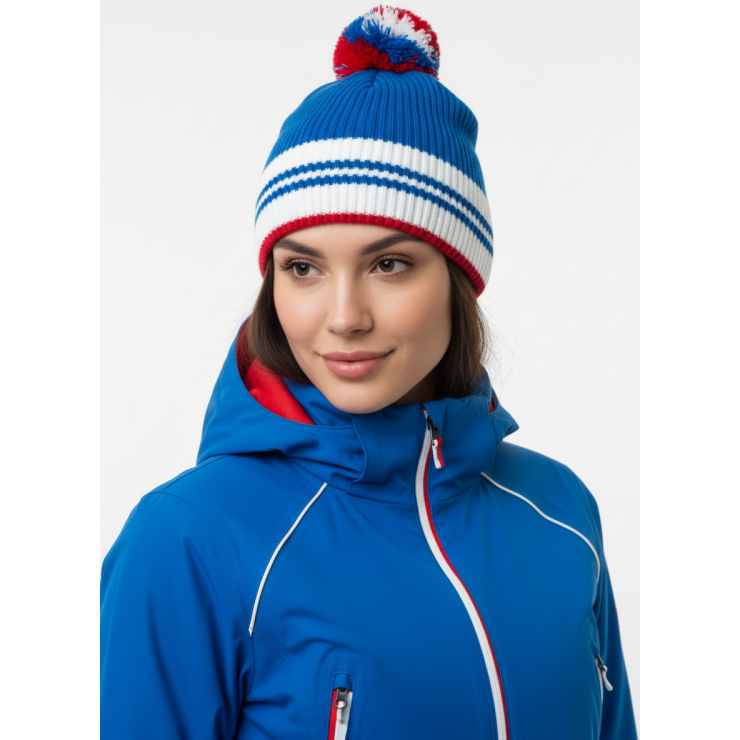 Шапочка RAY вязаная Финиш бубон, синий/белый/красный фото 3