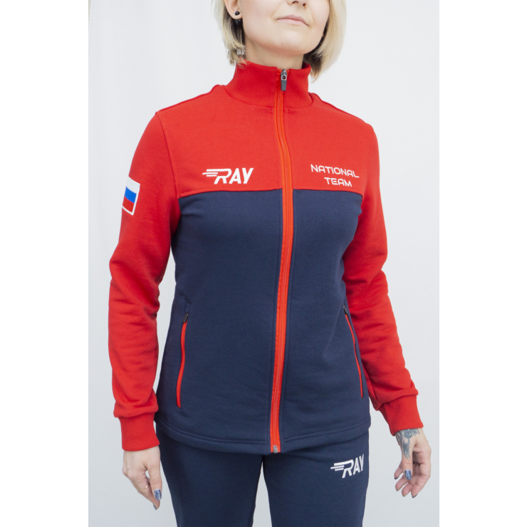 Толстовка RAY (Women) футер 3-х нитка, т.синий/красный с шевроном фото 1