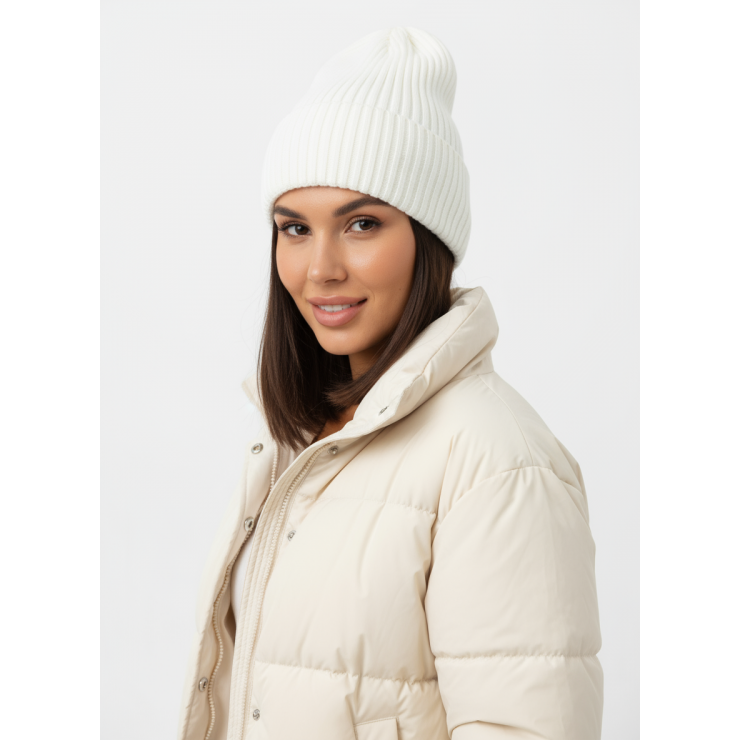 Шапка RAY вязаная с подворотом, молочный фото 1